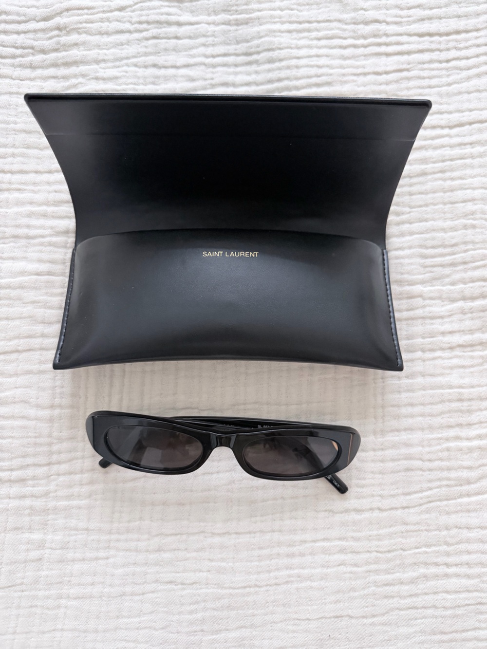 Saint Laurent Black Rectangular Sunglasses with Black Case